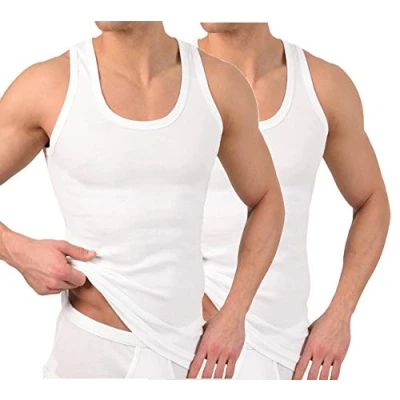 Afbeelding van BestSale247 Klassiek onderhemd voor heren, verpakking van 2 of 4 tanktops in wit, zwart grijs gemêleerd, fijne rib (glad), 100% katoen, wit / stuks