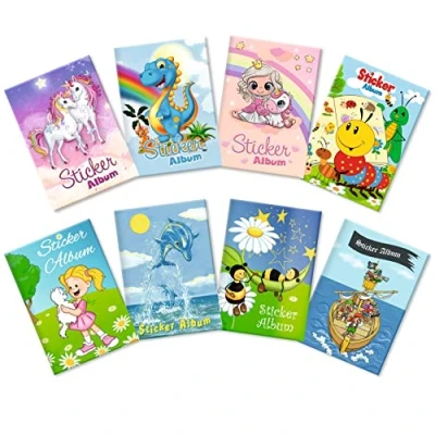 Afbeelding van HERMA 15426 Set van 8 blanco A5 stickeralbums (elk 16 pagina&#039;s) plakboekstickers om te verzamelen, assortiment stickerboeken voor meisjes en jongens,