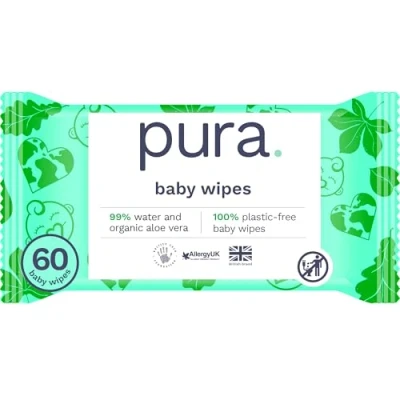 Afbeelding van Pura Babydoekjes, 70 doekjes (1 verpakking), 100% plasticvrije vochtige doekjes, 99% water, gevoelige huid, biologisch afbreekbaar