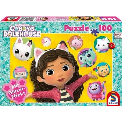 Afbeelding van Schmidt Spelletjes Gabby en je vrienden, 100 stukjes: kinderpuzzel Gabby&#039;s poppenhuis Glitzerpuzzels