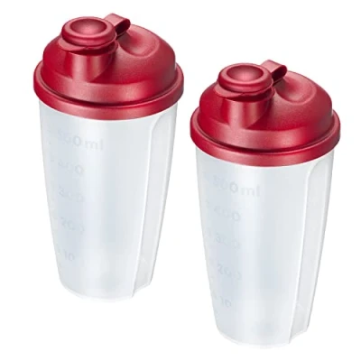 Afbeelding van Westmark Set van 2 meng en schudglazen met schaalverdeling, afneembare mengschijf afsluitbare schenktuit, inhoud 0,5 l, kunststof, BPA vrij, kleur doorschijnend/rood