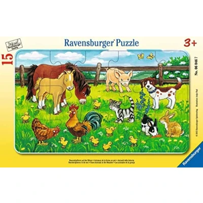 Afbeelding van Boerderijdieren op de weide. framepuzzel 15 stukjes