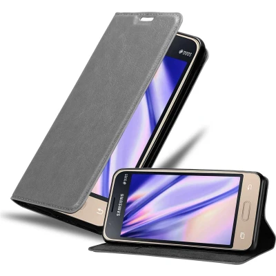 Afbeelding van Cadorabo Hoesje geschikt voor Samsung Galaxy J1 MINI in TITANIUM GRIJS Beschermhoes met magnetische sluiting, standfunctie en kaartvakje Book Case Cover Etui