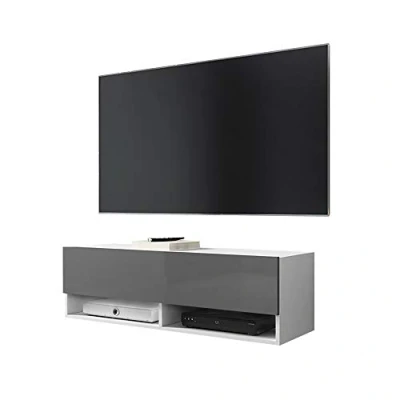 Afbeelding van Selsey Wander tv hangkast / bank met led (100 cm) (mat wit/grijs glanzend)