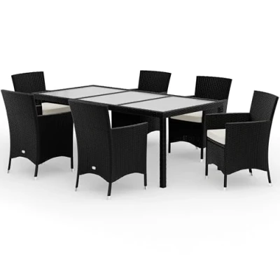Afbeelding van CASARIA Tuinset 7 Stoelen Tafel Kussens 190x90x75 Polyrotan Zwart