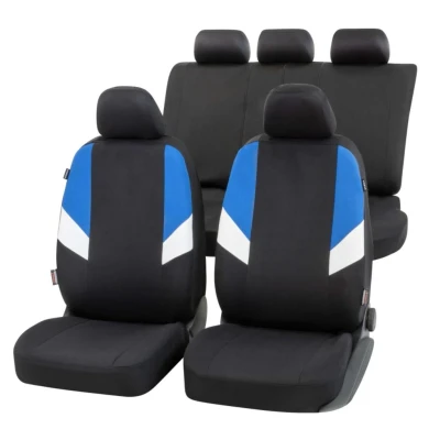 Afbeelding van Autostoelhoes Cala complete set, universele autostoelhoezen zwart blauw, stoelhoezen polyester