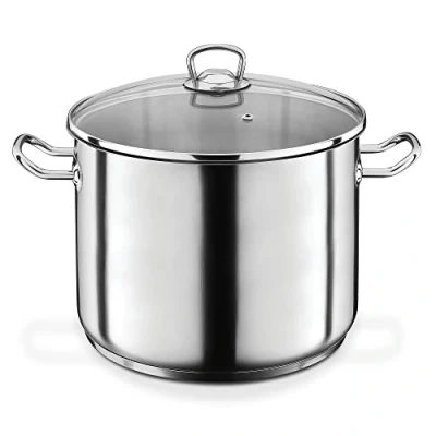 Image de GSW Grande marmite Professionnelle Grand Pot XXL pour Soupe, pâtes et ragoût, idéale Les familles la gastronomie Acier Inoxydable, 28 cm, 15 litres