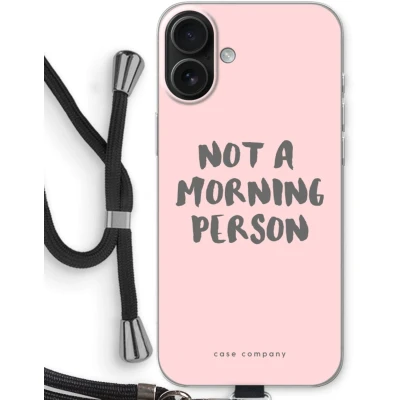 Afbeelding van Case Company® hoesje met Koord geschikt voor iPhone 16 Plus Morning person Telefoonhoesje Zwart Bescherming aan alle Kanten en Over de Schermrand
