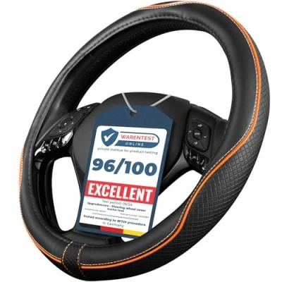 Afbeelding van Upgrade4cars Auto Stuurhoes Leer Look Oranje Zwart Universele Stuurwiel hoes 37 39 cm / 14,5 15 Inch Accessoires Interieur voor Vrouwen &amp; Heren