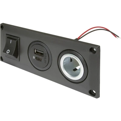 Afbeelding van ProCar Einbausteckdose mit USB C/A Doppelsteckdose schaltbar + 1 Powersteckdose Inbouwstopcontact met dubbel stopcontact schakelbaar