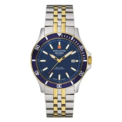Afbeelding van Swiss Alpine Military 7022.1 Herenhorloge, analoog, kwarts, roestvrij staal, Tweekleurig/tweekleurig/blauw 1145sam, armband