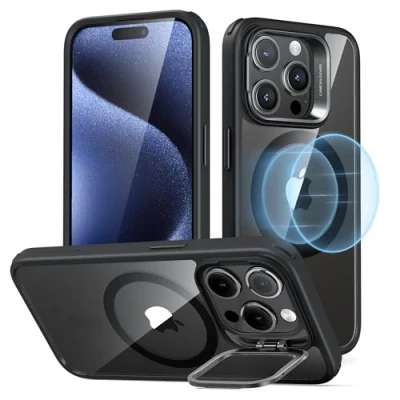 Afbeelding van ESR Classic Hybrid HaloLock Hoesje Geschikt voor Apple iPhone 15 Pro Compatibel met MagSafe Back Cover Standaard Camera Kickstand Transparant Zwart