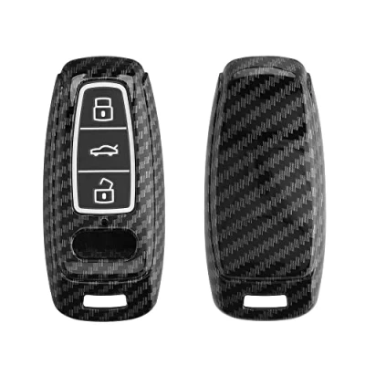 Afbeelding van kwmobile hoes voor autosleutel geschikt Audi A6 A7 A8 Q7 Q8 3 knops Keyless Autosleutelbehuizing in zwart Carbon design