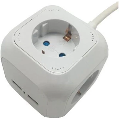 Afbeelding van V TAC VT 1154 2 4 voudige Stekkerdoos USB IP20 Wit 1,4 m kabel Power Cube