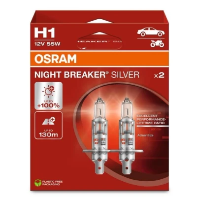 Afbeelding van OSRAM 4062172388085 Halogeenlamp Night Breaker Silver H1 55 W 12 V