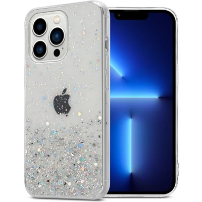Afbeelding van Cadorabo Hoesje geschikt voor Apple iPhone 13 PRO MAX in Transparant met Glitter Beschermhoes van flexibel TPU silicone fonkelende glitters Case Cover Etui