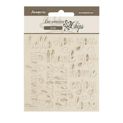 Afbeelding van Stamperia Golden Harmony Decorative Chips Writings (SCB239)