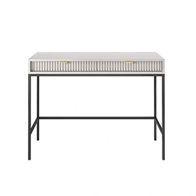 Afbeelding van Selsey Vellore Toilettafel 104 cm grijs met geribbelde fronten en gouden handgrepen