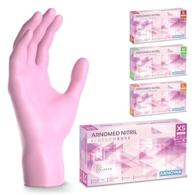 Afbeelding van Arnomed roze wegwerphandschoenen, nitril handschoenen maat XS, wegwerphandschoenen met 100 stuks/doos, poedervrij &amp; latexvrij, wegwerp keukenhandschoenen, voor