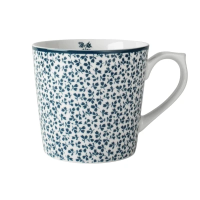 Afbeelding van Laura Ashley Blauw Floris Set 4 Mugs Xl 0,54l Wit Porselein