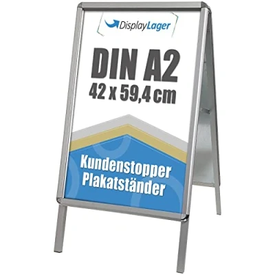 Afbeelding van DisplayLager, Deense kwaliteit, Alu Line Rondo klantenbalie met 2 x APET voor posters (aan beide zijden), weerbestendig, stoeprand display (A2)