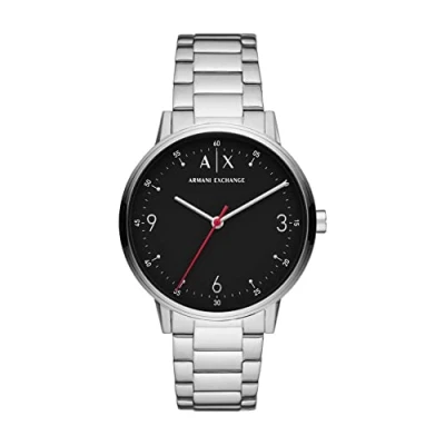 Afbeelding van Armani Exchange Herenhorloge met drie wijzers van ten minste 50% gerecycled roestvrij staal, kastmaat: 42 mm, Zilver en zwart, AX2737