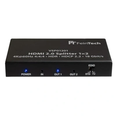 Afbeelding van FeinTech VSP01201 HDMI 2.0 Splitter 1 op 2 verdelers Ultra HD 4K@60Hz YUV 4:4 HDR HDCP 2.2 EDID 18 Gbps