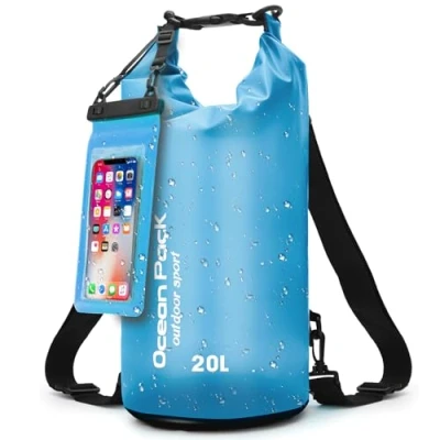 Afbeelding van waterdichte tas met en riemen, rugzak voor outdoor, camping watersport, 5 l, 10 20 licht duurzaam, strand peddeltas, Blauw