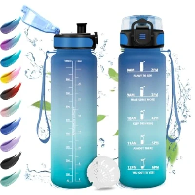 Image de bouteille d&#039;eau de sport avec indicateur temps, filtration, 1 litre, sport, d&#039;épreuve fuite, facile à nettoyer,