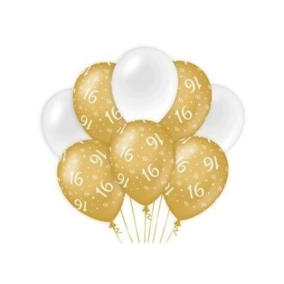 Image de Ballons 16 ans blanc / or par 8 pièces