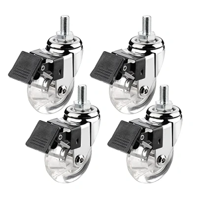 Afbeelding van Draaibare wielen, 50 mm, draadstang M8 x 15 M10 4 beweegbare wielen met rem robuuste zwenkwielen voor meubels, trolleywielen PU rubber