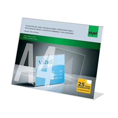 Afbeelding van Sigel TA211 Tafelstatief L vorm Voor papierformaat: DIN A4 liggend Glas (helder) 1 stuk(s)