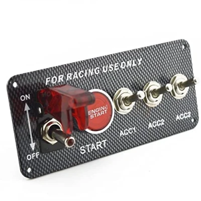 Afbeelding van CENPEK DC 12V koolstofvezel ontsteking schakelpaneel auto motor start drukknop 5 in 1 led tuimelschakelaar voor raceauto