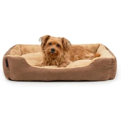 Afbeelding van lionto Hondenbed, hondenkussen, hondenmand, omkeerbaar kussen, maat L, 75 x 60 cm, beige/bruin