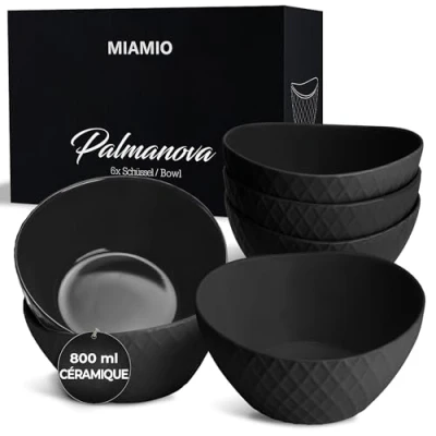Afbeelding van 6 x 28oz Kommenset/Granen Bowl Set Moderne Kommen Mat Groot Palmanova Collectie (zwart)