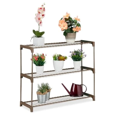 Afbeelding van plantenrek 72 x 91 28 cm 3 draadplanken woonkamer bruin