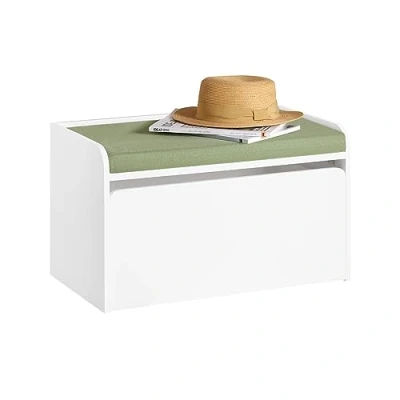Afbeelding van SoBuy KMB80 W Speelgoedkist voor kinderen, 2 in 1 opbergdoos, opbergbank met lade wielen en gevoerde zitting, wit, 60 x 34 35 cm