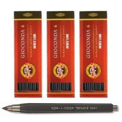 Afbeelding van KOH I NOOR Gioconda tekenhoutskool met krijthouder, 5,6 mm/120 mm, zwart, 3 stuks