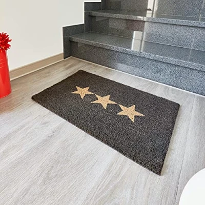 Afbeelding van andiamo, Deurmat gemaakt van kokosvezel met rubberen achterkant, motief robuuste ster, kleur: grijs, design 2, afmetingen: 40 x 60 cm