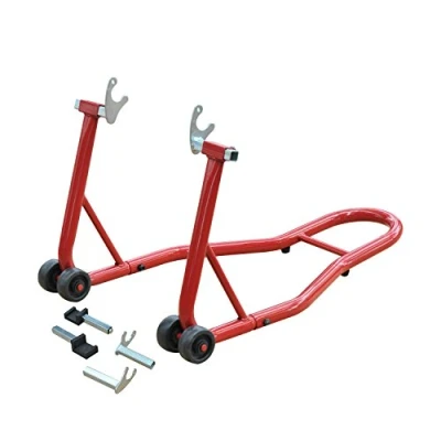 Afbeelding van HOMCOM Achterste motorfiets standaard wielhouder achterwiel lift op wielen met rubberen adapters rood en zwart