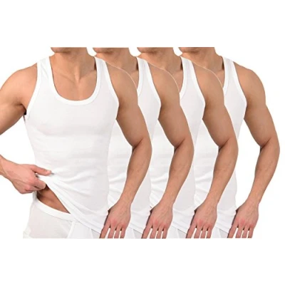 Afbeelding van BestSale247 Klassiek onderhemd voor heren, verpakking van 2 of 4 tanktops in wit, zwart grijs gemêleerd, fijne rib (glad), 100% katoen, Wit