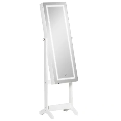 Afbeelding van HOMCOM Led sieradenkast met staande spiegel, sieradenrek witte touchscreen verlichting