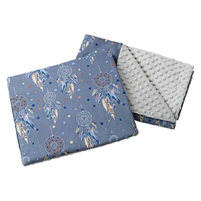 Afbeelding van Medi Partners Kruipdeken met kussen, 100% katoen, 55 x 75 cm + 35 30 cm, multifunctioneel voor kinderwagen, reiswieg, wieg, dromenvanger grijze minky