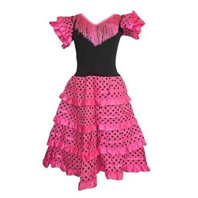 Afbeelding van Spaanse jurk Flamenco Roze/Zwart Maat 92/98 (4) Verkleed verkleedkleren meisje