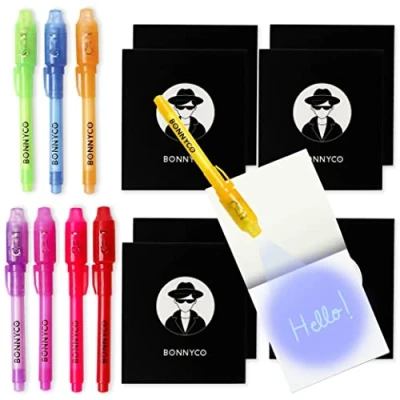 Afbeelding van Bonnyco Onzichtbare inktpennen en notitieboek, 8 pack Kleine verjaardagscadeaus voor jongens meisjes, cadeau verjaardag kinderen, feestartikelen piñata, schoolprijs