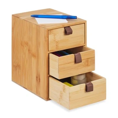 Afbeelding van Relaxdays Bureau organizer met 3 laden, bamboe, 21 x 15 20 cm