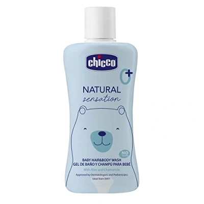 Afbeelding van Chicco Sensation natuurlijke badgel en shampoo, cosmetica voor baby&#039;s pasgeborenen 0 + maanden, ingrediënten, schoon babylichaam haar, duurzame verpakking, 200 ml
