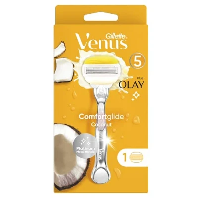 Afbeelding van Gillette Venus Comfortglide Coconut Plus Olay Scheerapparaat voor dames, 1 mesje, 5 mesjes een gladde en grondige scheerbeurt