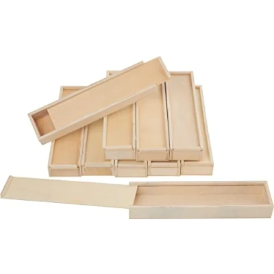 Afbeelding van VBS Set van 10 XXL houten kisten met schuifdeksel 20 x 5 2,5 cm