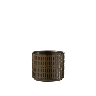 Afbeelding van J Line bloempot Streep keramiek zwart/bruin small Ø 12.00 cm 2 stuks